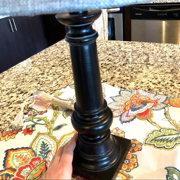 Black Wood Gray Shade Bedside Table Lamp - Picture 2 of 4